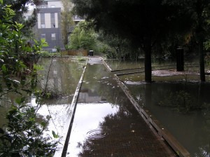 Boardwalk under water